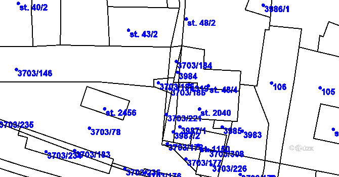 Parcela st. 3703/186 v KÚ Dobřany, Katastrální mapa