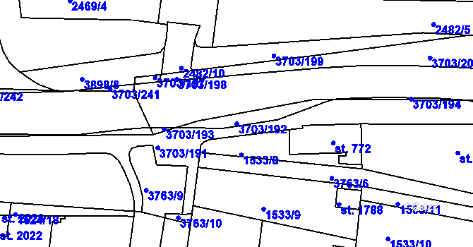 Parcela st. 3703/192 v KÚ Dobřany, Katastrální mapa
