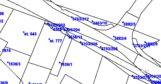 Parcela st. 3703/206 v KÚ Dobřany, Katastrální mapa