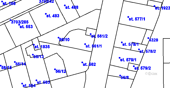 Parcela st. 561/1 v KÚ Dobřany, Katastrální mapa