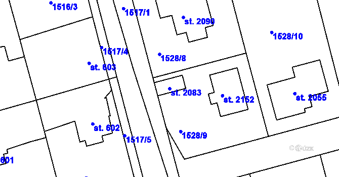 Parcela st. 2083 v KÚ Dobřany, Katastrální mapa