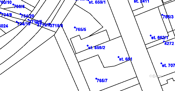 Parcela st. 659/2 v KÚ Dobřany, Katastrální mapa