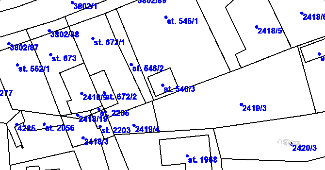 Parcela st. 546/3 v KÚ Dobřany, Katastrální mapa