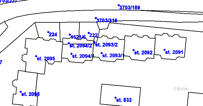 Parcela st. 2093/1 v KÚ Dobřany, Katastrální mapa