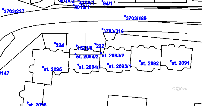 Parcela st. 2093/2 v KÚ Dobřany, Katastrální mapa