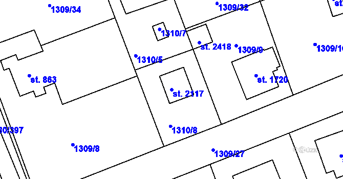 Parcela st. 2117 v KÚ Dobřany, Katastrální mapa