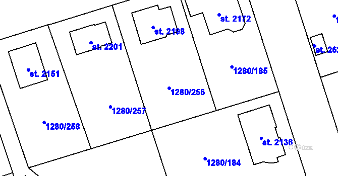 Parcela st. 1280/256 v KÚ Dobřany, Katastrální mapa