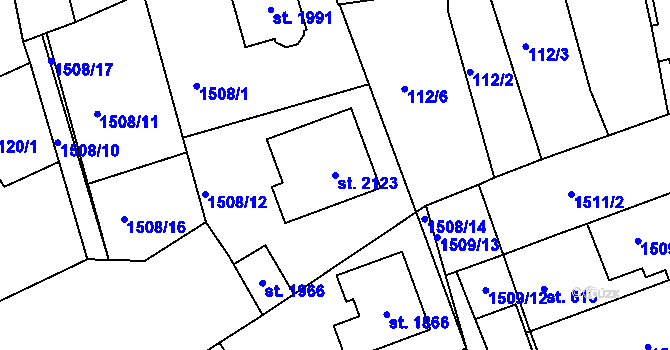 Parcela st. 2123 v KÚ Dobřany, Katastrální mapa