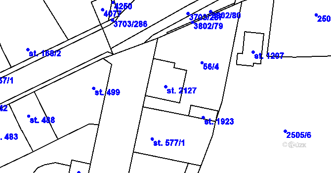 Parcela st. 2127 v KÚ Dobřany, Katastrální mapa
