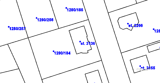 Parcela st. 2136 v KÚ Dobřany, Katastrální mapa