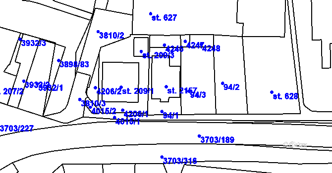Parcela st. 2157 v KÚ Dobřany, Katastrální mapa