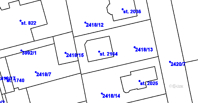 Parcela st. 2164 v KÚ Dobřany, Katastrální mapa