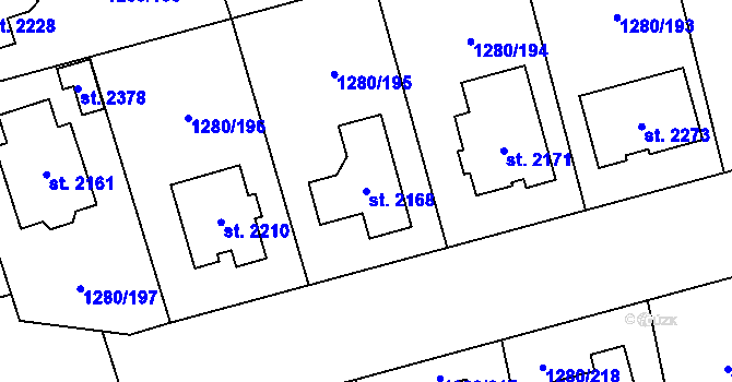 Parcela st. 2168 v KÚ Dobřany, Katastrální mapa