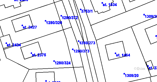 Parcela st. 1280/273 v KÚ Dobřany, Katastrální mapa