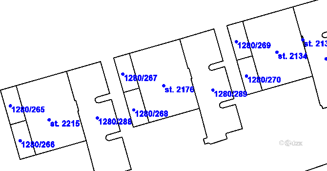 Parcela st. 2176 v KÚ Dobřany, Katastrální mapa