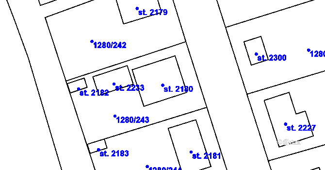 Parcela st. 2180 v KÚ Dobřany, Katastrální mapa