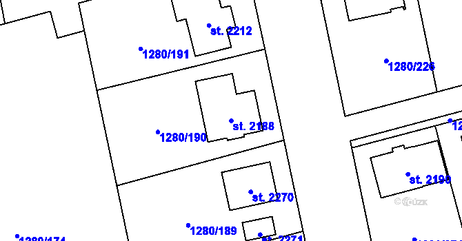 Parcela st. 2188 v KÚ Dobřany, Katastrální mapa