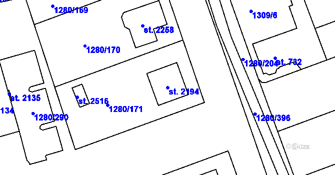 Parcela st. 2194 v KÚ Dobřany, Katastrální mapa