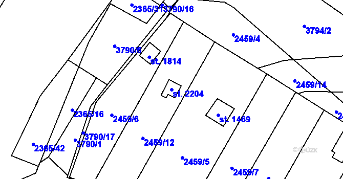 Parcela st. 2204 v KÚ Dobřany, Katastrální mapa