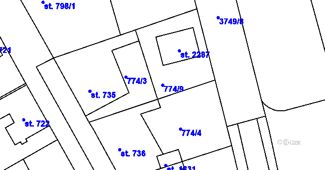 Parcela st. 774/9 v KÚ Dobřany, Katastrální mapa