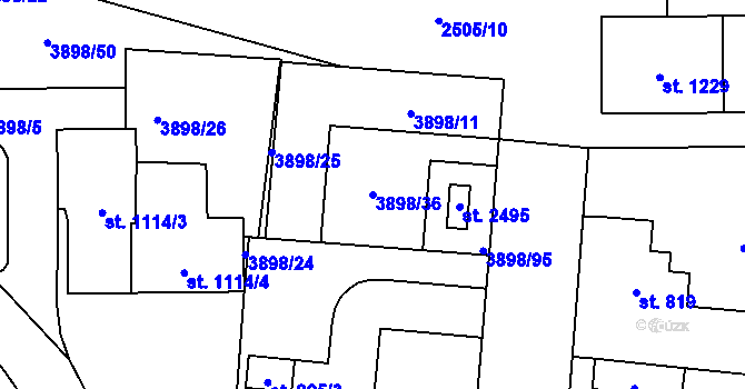 Parcela st. 3898/36 v KÚ Dobřany, Katastrální mapa