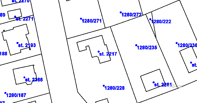 Parcela st. 2217 v KÚ Dobřany, Katastrální mapa