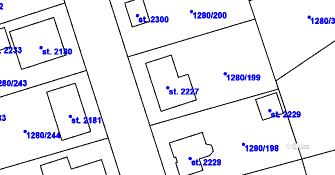 Parcela st. 2227 v KÚ Dobřany, Katastrální mapa