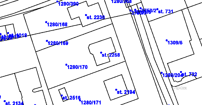 Parcela st. 2258 v KÚ Dobřany, Katastrální mapa