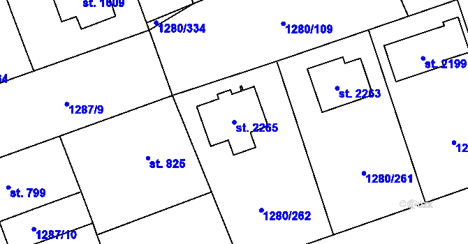 Parcela st. 2265 v KÚ Dobřany, Katastrální mapa