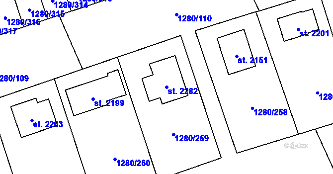 Parcela st. 2282 v KÚ Dobřany, Katastrální mapa