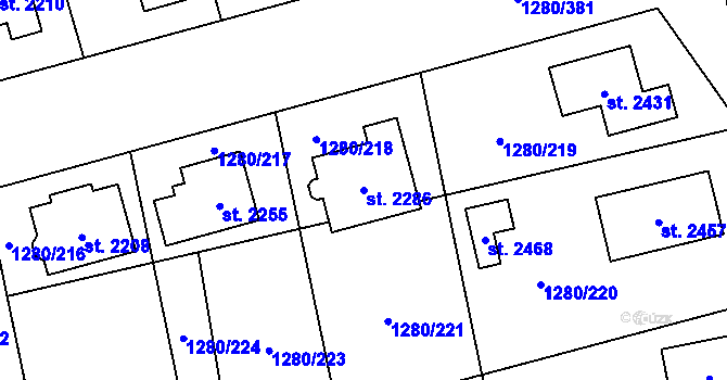Parcela st. 2286 v KÚ Dobřany, Katastrální mapa