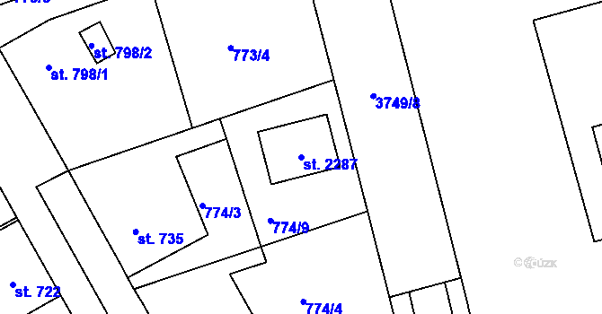 Parcela st. 2287 v KÚ Dobřany, Katastrální mapa