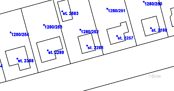 Parcela st. 2288 v KÚ Dobřany, Katastrální mapa