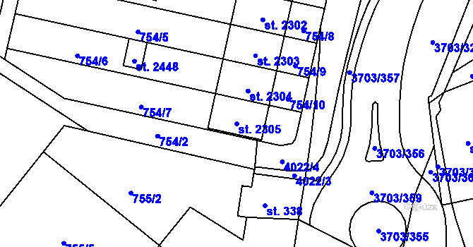 Parcela st. 2305 v KÚ Dobřany, Katastrální mapa