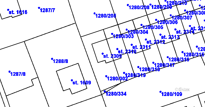 Parcela st. 2309 v KÚ Dobřany, Katastrální mapa