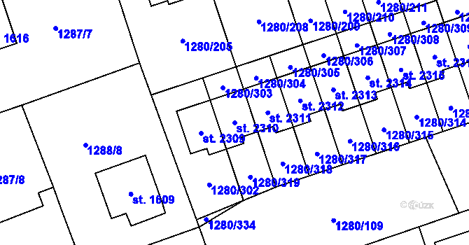 Parcela st. 2310 v KÚ Dobřany, Katastrální mapa