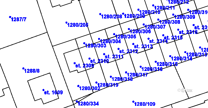 Parcela st. 2311 v KÚ Dobřany, Katastrální mapa