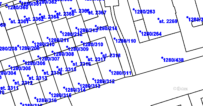 Parcela st. 2318 v KÚ Dobřany, Katastrální mapa