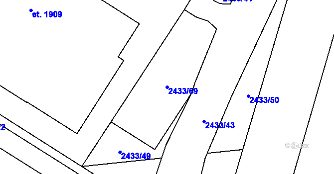 Parcela st. 2433/69 v KÚ Dobřany, Katastrální mapa