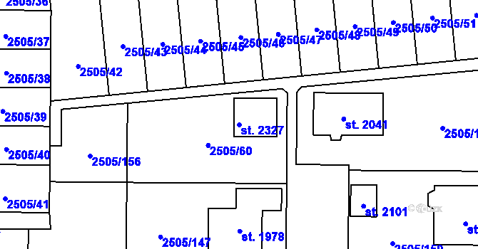 Parcela st. 2327 v KÚ Dobřany, Katastrální mapa