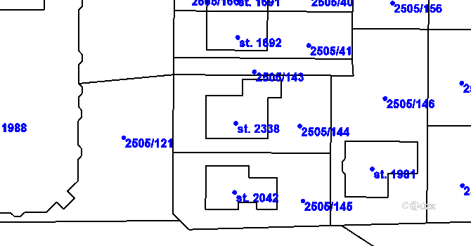 Parcela st. 2338 v KÚ Dobřany, Katastrální mapa