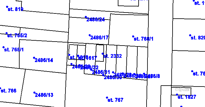Parcela st. 2332 v KÚ Dobřany, Katastrální mapa
