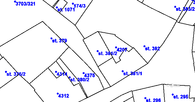 Parcela st. 381/2 v KÚ Dobřany, Katastrální mapa