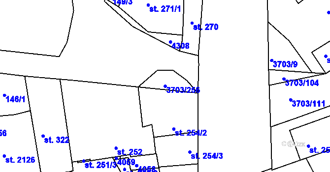 Parcela st. 3703/256 v KÚ Dobřany, Katastrální mapa