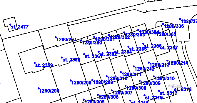 Parcela st. 2362 v KÚ Dobřany, Katastrální mapa