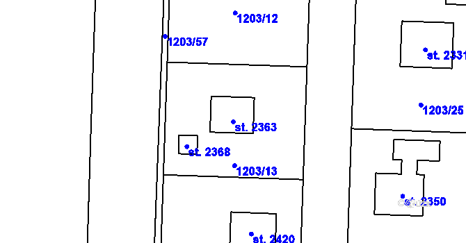 Parcela st. 2363 v KÚ Dobřany, Katastrální mapa