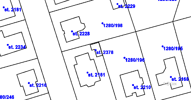Parcela st. 2378 v KÚ Dobřany, Katastrální mapa