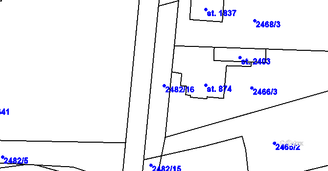 Parcela st. 2482/16 v KÚ Dobřany, Katastrální mapa