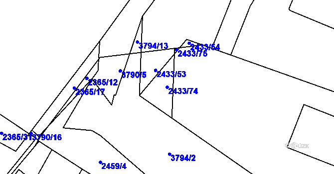 Parcela st. 2433/74 v KÚ Dobřany, Katastrální mapa
