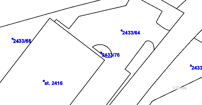 Parcela st. 2433/76 v KÚ Dobřany, Katastrální mapa